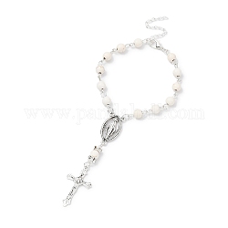 Bracciali con ciondoli incrociati in lega, Bracciale stile rosario con perline di magnesite sintetica, 7-1/8~7-1/4 pollice (18.1~18.4 cm)