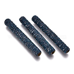 Argilla polimerica perline tubo strass, con accessori di ottone, zaffiro, 35~35.5x5~5.5mm, Foro: 2.5 mm