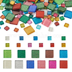 Elecrelive 272pcs 2 quadratische transparente Glascabochons im Stil, Mosaikfliesen, für Heimdekoration oder Basteln, Farbig, 20x20x4 mm, 200g, ca. 52 Stk.