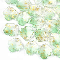 Двухцветные прозрачные стеклянные подвески, с блеском порошок, матовые, цветок, светло-зеленый, 15x15x4 мм, отверстие : 1.2 мм