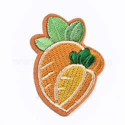 Apliques de zanahoria, Tela de bordado computarizada para planchar / coser parches, accesorios de vestuario, naranja, 56x37x1.5mm