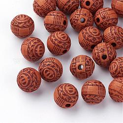 Perles acryliques de bois imitation, ronde, selle marron, 11.5mm, Trou: 2.5mm, environ 530 pcs/500 g