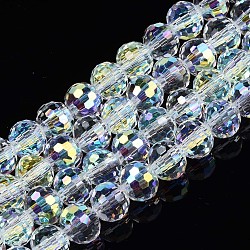 Placcare trasparente perle di vetro fili, sfaccettato, tondo, chiaro ab, 8x7mm, Foro: 1.6 mm, circa 71pcs/filo, 19.88 pollice (50.5 cm)