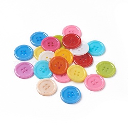 Botones de costura de acrílico, botones de plástico para el diseño de vestuario, 4 agujero, teñido, plano y redondo, color mezclado, 20x2.5mm, agujero: 1 mm