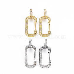 Brass Micro Pave Cubic Zirconia Huggie Hoop Earrings, Rectangle, Cadmium Free & Nickel Free & Lead Free, Mixed Color, 37mm, Pin: 1mm