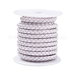 Geflochtene Rindslederband, Lederseilschnur für Armbänder, weiß, 5 mm, ca. 4.37 Yard (4m)/Rolle
