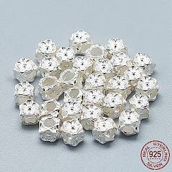 925 шарики стерлингового серебра, Кубик с цветком, серебряные, 4.5x5x5 мм, отверстие : 2.5 мм