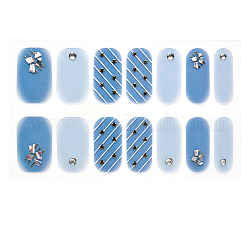 Наклейки для ногтей с полным покрытием, самоклеящийся, для украшения ногтей, стальной синий, 24x8 мм, 14шт / лист