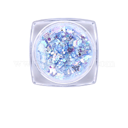 Accesorios de decoración de uñas brillantes, Con polvo de brillo y lentejuelas, diy sparkly paillette consejos uñas, cielo azul profundo, 0.1~3.5x0.1~3.5mm, aproximamente 1 g / caja