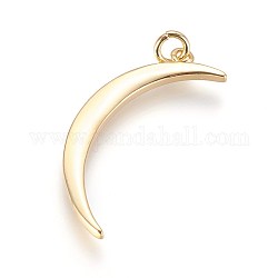 Brass Pendants, with Jump Ring, Moon, Golden, 31x10x2mm, Hole: 2.5mm