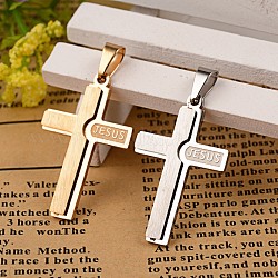 Latin Cross 304 Stainless Steel Pendants, with Word Jesus, Mixed Color, 30x18x2.5mm, Hole: 3.5x6mm