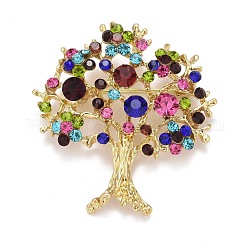 Colorful Christmas Tree Rhinestone Brooch, Alloy Badge for Backpack Clothes, Golden, 50x47x12mm
