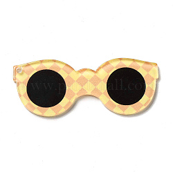 Cute Opaque Printed Acrylic Pendants, Glasses Charm, PeachPuff, 54.5x22x2mm, Hole: 2mm
