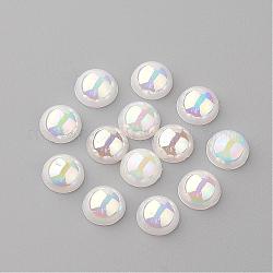 Acrylic Cabochons, AB Color Plated, Half Round, White, 6x3mm