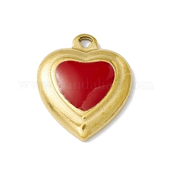 304 Stainless Steel Pendants, with Enamel, Heart, Red, 18x15x3.5mm, Hole: 1.4mm