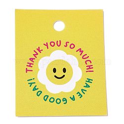 Etiquetas de regalo con impresión de cara sonriente de papel rectangular, amarillo, 5x4x0.02 cm, agujero: 5 mm, aproximamente 100 unidades / bolsa
