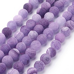 Natural Crackle Agate Beads Strands, Dyed, Round, Grade A, Purple, 8mm, Hole: 1mm, about 50pcs/strand, 14 inch