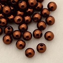 Perles acryliques de perles d'imitation, teinte, ronde, selle marron, 8x7.5mm, Trou: 2mm, environ 1900 pcs / livre
