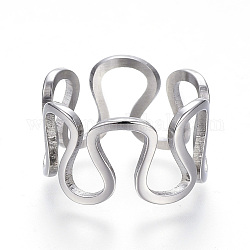 304 Stainless Steel Wide Band Rings, Hollow, Stainless Steel Color, Size 6~9, 16~19mm