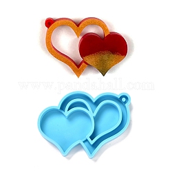 Moules en silicone pendentif bricolage thème saint valentin, moules de résine, pour la résine UV, fabrication de bijoux en résine époxy, cœur, bleu profond du ciel, 70x49x8mm, Trou: 3mm