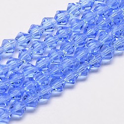Chapelets de perles en verre bicone d'imitation de cristal autrichien, AA grade, facette, bleu clair, 5x5mm, Trou: 1mm, Environ 59 pcs/chapelet, 11 pouce