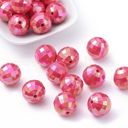 Perles acryliques de bubblegum trapu opaques, facette, ronde, couleur ab , rose foncé, 20mm, Trou: 2mm, environ 110 pcs/500 g