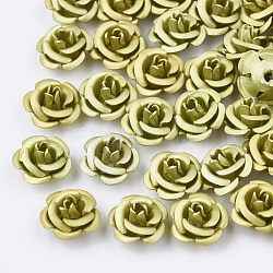 Perles en aluminium, mat, Plaqué longue durée, Flower 5 pétales, vert jaune, 7.5~8x5mm, Trou: 1mm
