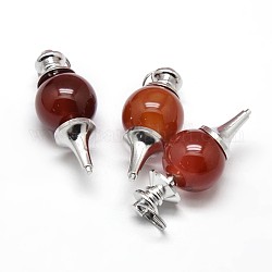 Platinum Tone Zinc Alloy Natural Red Agate Pendants, Lead Free & Nickel Free, 41~43x18mm, Hole: 5.5mm