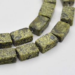 Hebras rectangulares de cuentas de piedra de encaje verde/serpentina natural, teñido, 9~10x6x6mm, agujero: 1 mm, aproximamente 39 pcs / cadena, 15.5 pulgada