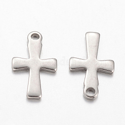304 petite croix en acier inoxydable, couleur inoxydable, 12x7x1mm, Trou: 1mm, 20 pcs /sachet 