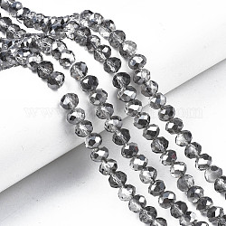 Chapelets de perles en verre électroplaqué, perle plaquée lustre, facette, rondelle, grises , 8x6mm, Trou: 1mm, Environ 65~72 pcs/chapelet, 15.7~16.1 pouce (40~41 cm)