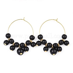 Wine Glass Charms, with Glass Pearl Beads and Brass Hoop Earrings, Golden, Black, 42.5~43x36~37.5x8mm, Pin: 0.6mm