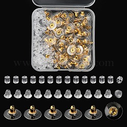 300 Stück 3-teilige Ohrmuttern aus Messing und Kunststoff, Glocken- und Clutch-Ohrringverschlüsse, golden, 3~11x3~11x3~7 mm, Bohrung: 0.5~1 mm, 100pcs / style