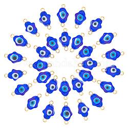 Unicraftale 30Pcs Handmade Evil Eye Lampwork Connector Charms, Hamsa Hand Links with Golden Tone 304 Stainless Steel Double Loops, Blue, 20.5~21x10~10.5x6~6.5mm, Hole: 2~2.5mm