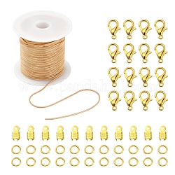 DIYチェーンブレスレットネックレス作りキット  真鍮製の丸いスネークチェーンを含む  合金の留め金  アイアン丸カン＆フォールディングクリンプエンド  ゴールドカラー  チェーン：5m /セット