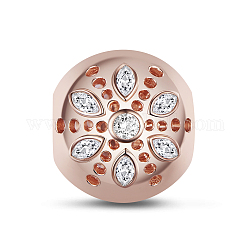 Tinysand 925 европейские бусины из стерлингового серебра с кубическим цирконием, симметричные лепестки цветка, розовое золото , 10.9x11.82x12.99 мм, отверстие : 4.57 мм