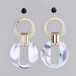 Imitation Gemstone Style Acrylic Dangle Earrings, with Alloy Enamel Stud Earring Findings, Plastic Linking Rings, Brass Pendants and Ear Nuts, Creamy White, 85mm, Pin: 0.6mm