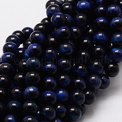 Natural Tiger Eye Round Beads Strands, Blue, 10mm, Hole: 1mm, about 38pcs/strand, 15.7 inch