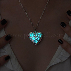 Светящееся в темноте ожерелье с подвеской в форме сердца из сплава, бирюзовые, 19.69 дюйм (50 см)