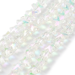 Galvanoplastie perles de verre transparentes, plaqué à moitié arc-en-ciel, étoiles facettes, clair ab, 9.5x10x6mm, Trou: 0.5mm