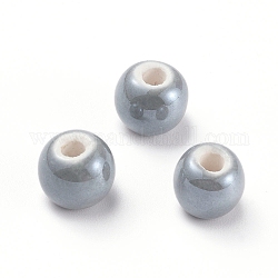 Perles en porcelaine manuelles, nacré, ronde, gris ardoise, 14mm, Trou: 2.5~4mm