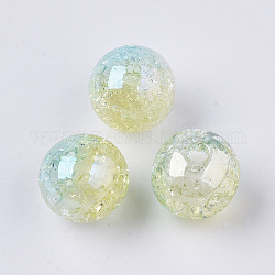 UV-Beschichtung transparente knisternde Acrylperlen, Hälfte gebohrt, Ton zwei, Regenbogen, Perle in Perlen, Runde, Himmelblau, 15.5x15 mm, Bohrung: 3.5 mm