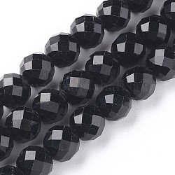 Natürliche schwarze Turmalin Perlen Stränge, facettiert, Runde, 8 mm, Bohrung: 1 mm, ca. 51 Stk. / Strang, 15.39 Zoll (39.1 cm)