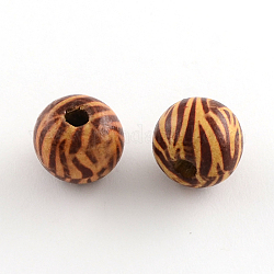 Perles de bois naturel imprimées, perles macramé grand trou, ronde, selle marron, 20x18mm, Trou: 4~5mm
