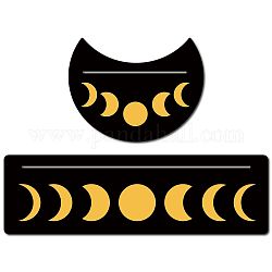 Gorgecraft 2 pièces 2 bougeoirs en bois sculpté de style, porte-cartes en bois pour tarot, outils de divination de sorcière, en forme de lune et rectangle, noir, modèle de phase de lune, 130~254x76.2~100x5mm, 1pc / style