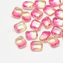 Cabujones de cristal con rhinestone, turmalina de imitación, facetados, octágono rectángulo, rosa luz, 14x10x6mm