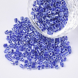 8/0 deux verre taillé perles de rocaille, hexagone, couleurs intérieures transparentes arc-en-ciel et lustre, bleu royal, 2.5~3x2.5mm, Trou: 0.9mm, environ 15000 pcs / sachet 