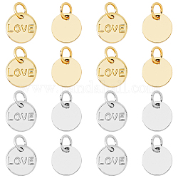 SUPERFINDINGS 16Pcs 2 Colors Brass Love Words Pendants Flat Round Charms with Jump Rings Lettering Saying Pendants Stamping Pendants Charms for Jewelry Making