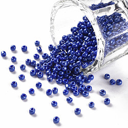 (service de remballage disponible) perles de rocaille en verre, couleurs opaques lustered, ronde, bleu, 6/0, 4mm, Trou: 1mm, environ 12 g /sachet 