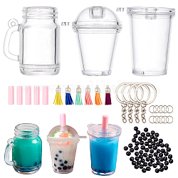 OLYCRAFT 204pcs Mini Milky Tea Keychain Accessories Bubble Tea Epoxy Resin Casting Kit Mini Cup Pendant Charms with Keychain Rings Tassels Bubbles Straws for Key Chian DIY and Earring Making